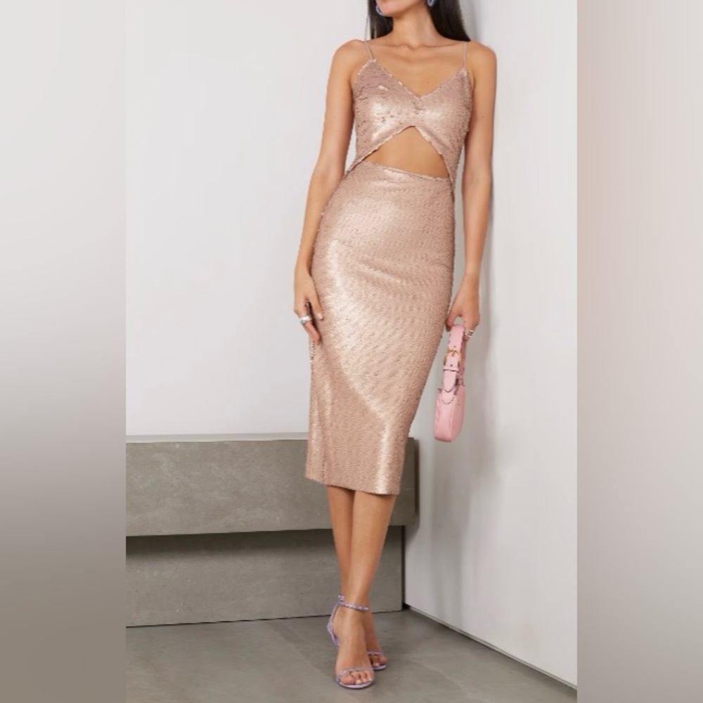 L’AGENCE Femme Sequin Cutout Dress in Rose Gold
